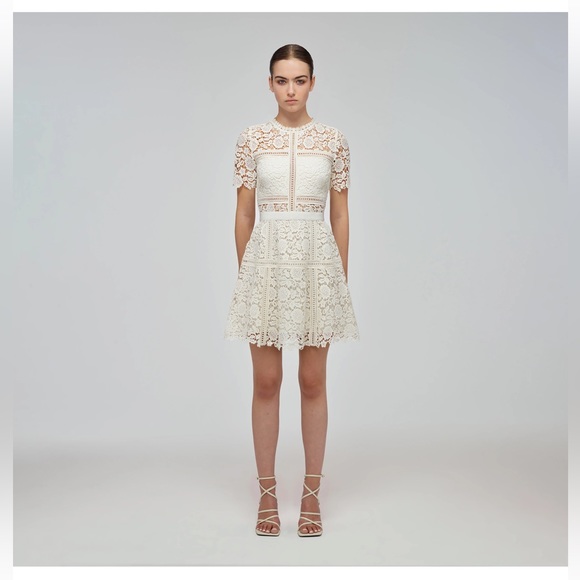 chinese dress ladies Self-Portrait - Cream Organza Lace Mini Dress main image 1
